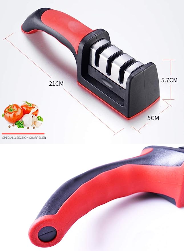 Three sharpening slots labeled ceramic coarse and fine
