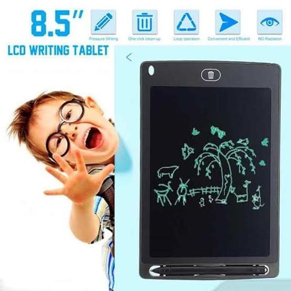 Black and blue LCD writing tablet on a desk